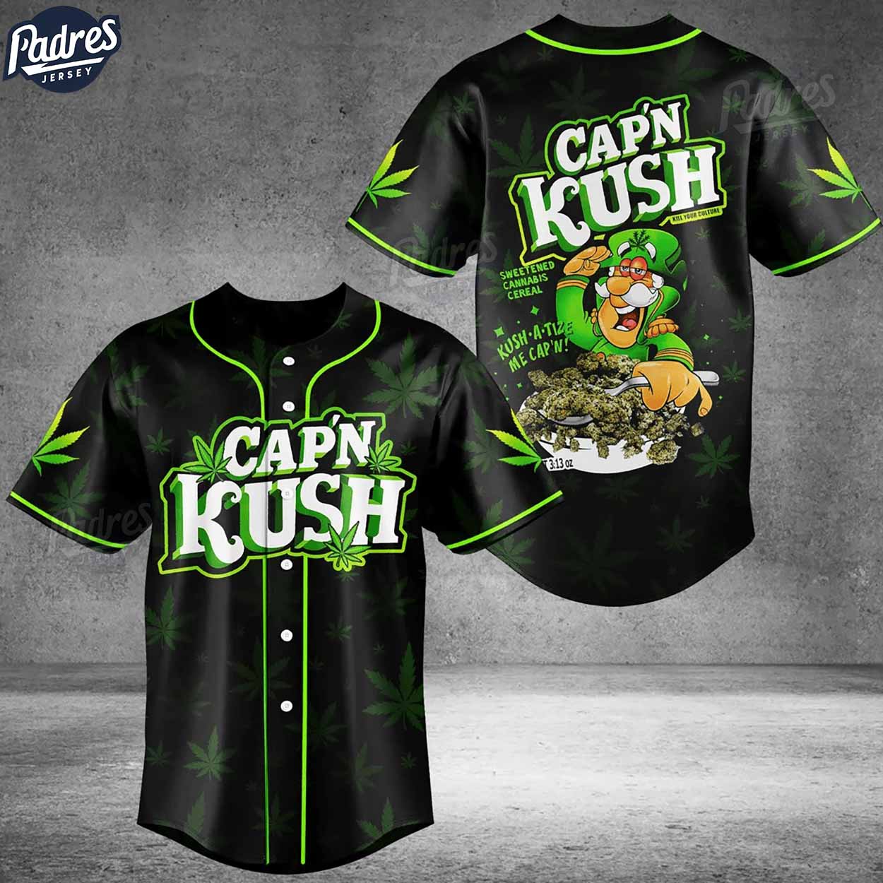Cap'n Kush Weed Custom Baseball Jersey Style - Padres Jersey Oasis: Elevate Your Baseball Style Game T-Shirts,... (Image 1)