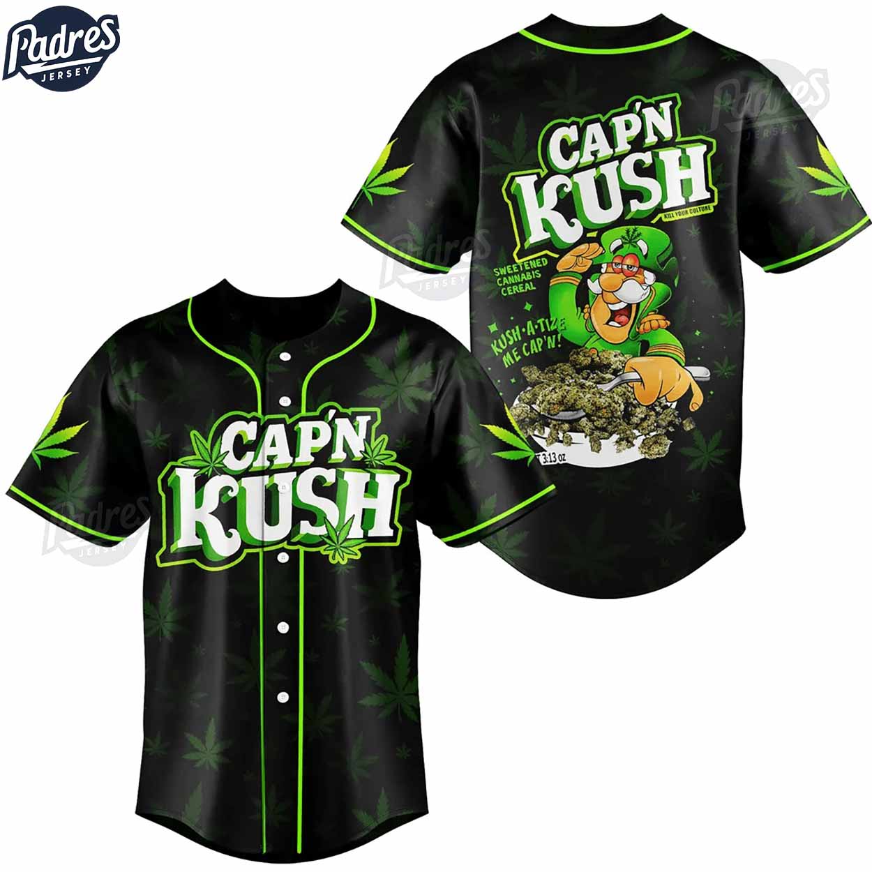 Cap'n Kush Weed Custom Baseball Jersey Style - Padres Jersey Oasis: Elevate Your Baseball Style Game T-Shirts,... (Image 2)