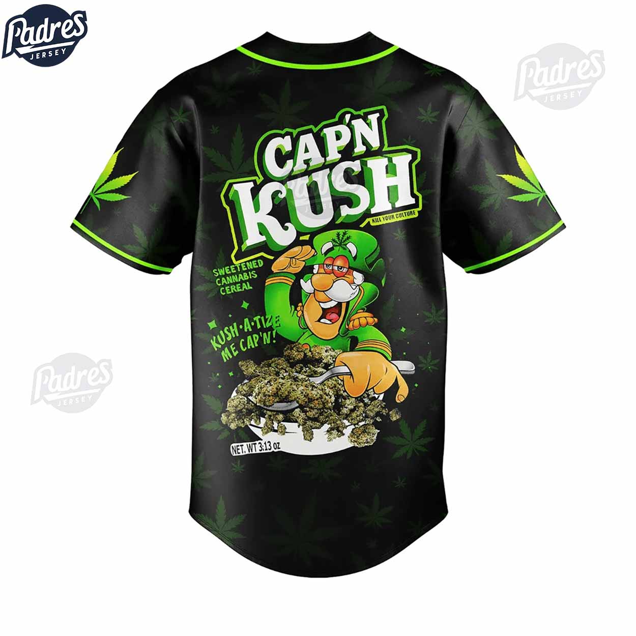 Cap'n Kush Weed Custom Baseball Jersey Style - Padres Jersey Oasis: Elevate Your Baseball Style Game T-Shirts,... (Image 4)