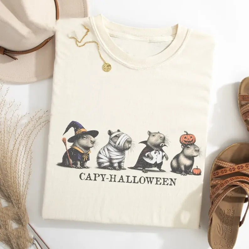 Capy Halloween  Shirt, Cute Fall Shirt, Womens Halloween Shirt, Cute Capy Fall Shirt, Spooky Season Shirt, Gift For...