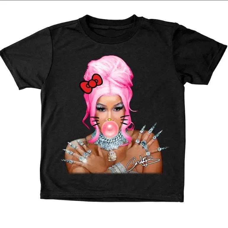 Cardi.B Pink Kitty BUBBLE GUM GRAPHIC T-SHIRT1 - clothing by WearSparks.com