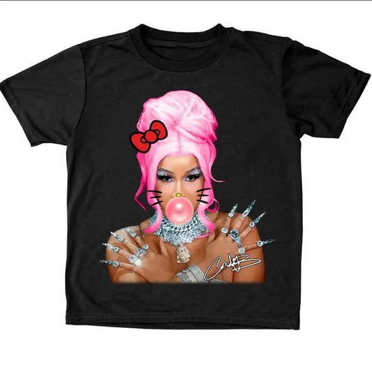 Cardi.B Pink Kitty BUBBLE GUM GRAPHIC T-SHIRT1 - clothing by WearSparks.com