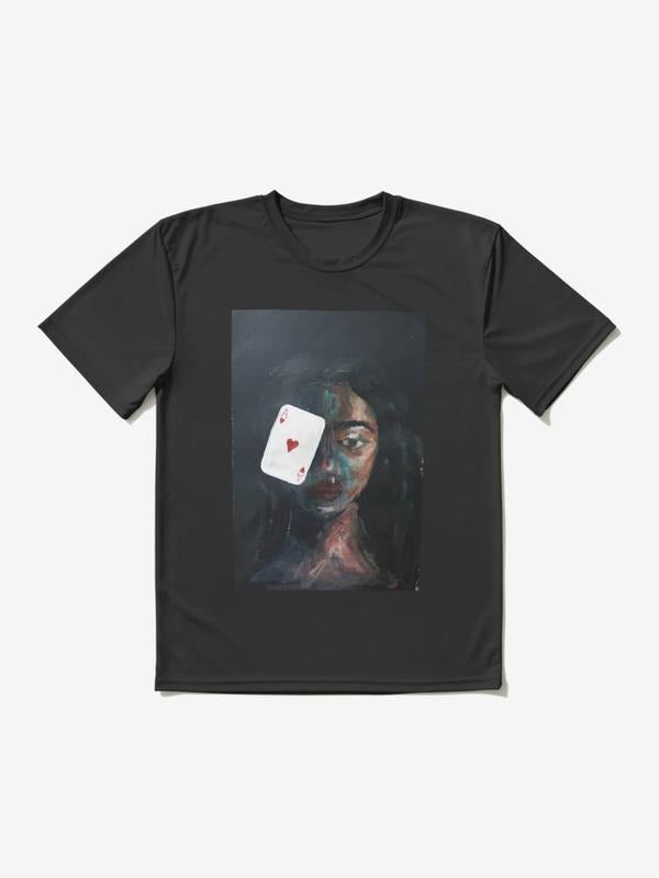 Cards heart T-Shirt, curly girl tee, portrait art shirt, woman graphic t-shirts, poker art t-shirts, Playing top Hoodie,...