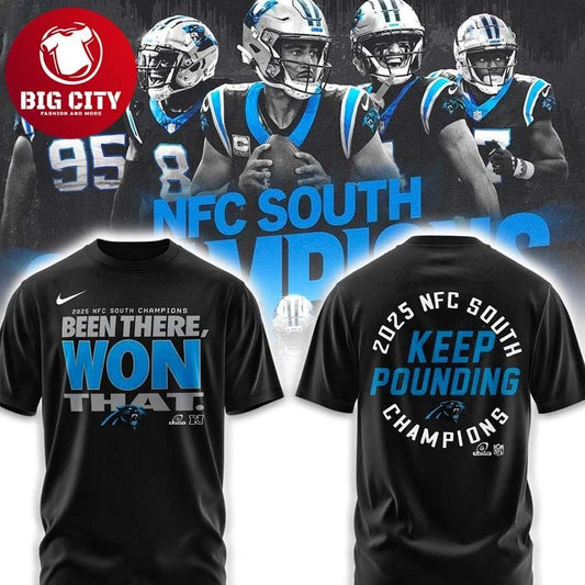 Carolina Panthers 2025 NFC South Division Champions Locker Room Trophy Two Sided Shirt