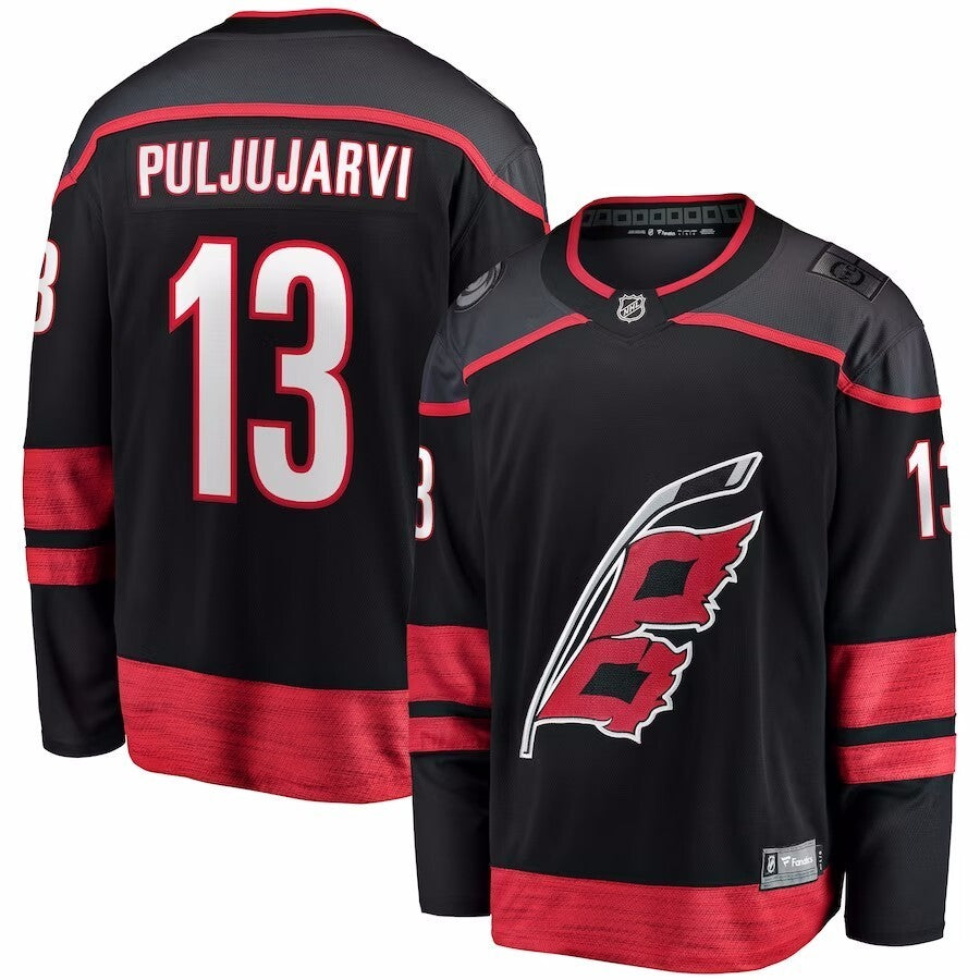 Carolina Hurricanes #13 Jesse Puljujarvi Branded Home Breakaway Jersey - Black