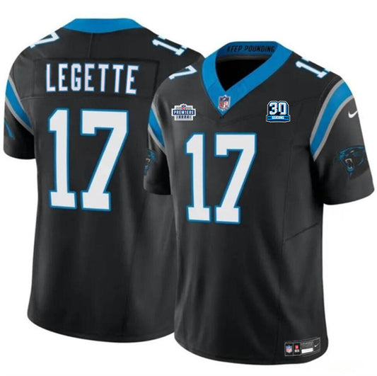 Carolina Panthers #17 Xavier Legette Black 2024 With Dradt Patch And 30th