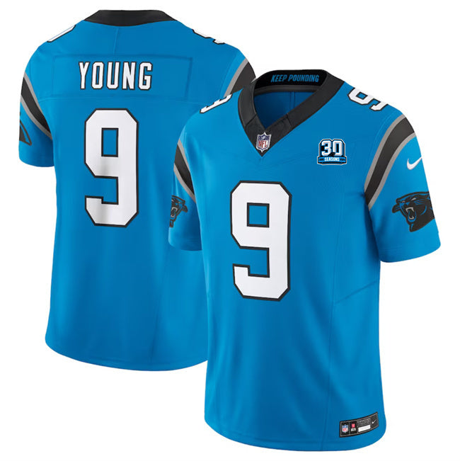 Carolina Panthers #9 Bryce Young Blue 2024 30th Anniversary Patch F.U.S.E. Vapor