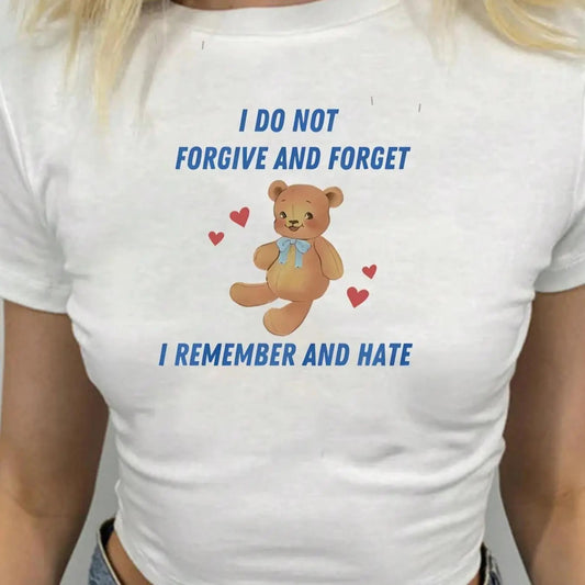 Women's Plain /  Cartoon Bear & Letter Print Round Neck Crop Tee, Fashion Casual Short Sleeve Crew Neck T-shirt for Daily...