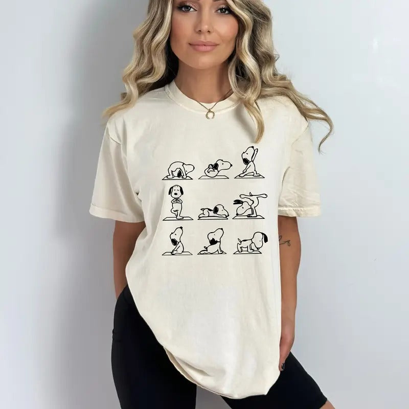 Cartoon Dog  T-Shirt, Beagle Buddy Top, Yoga Dog Poses Shirt, Zen Dog Tee,Yoga Lover Gift,Animal Yoga Tee,Playful Pup Tee...