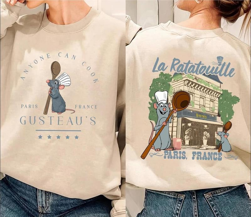 Cartoon Rat Tshirt Sweatshirt, Mouse Cooking Paris & France Shirt, Mouse chef, Anyone Can Cook, Little Chef Shirt Hoodie