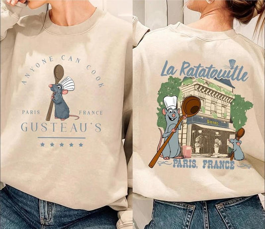 Cartoon Rat Tshirt Sweatshirt, Mouse Cooking Paris & France Shirt, Mouse chef, Anyone Can Cook, Little Chef Shirt Hoodie
