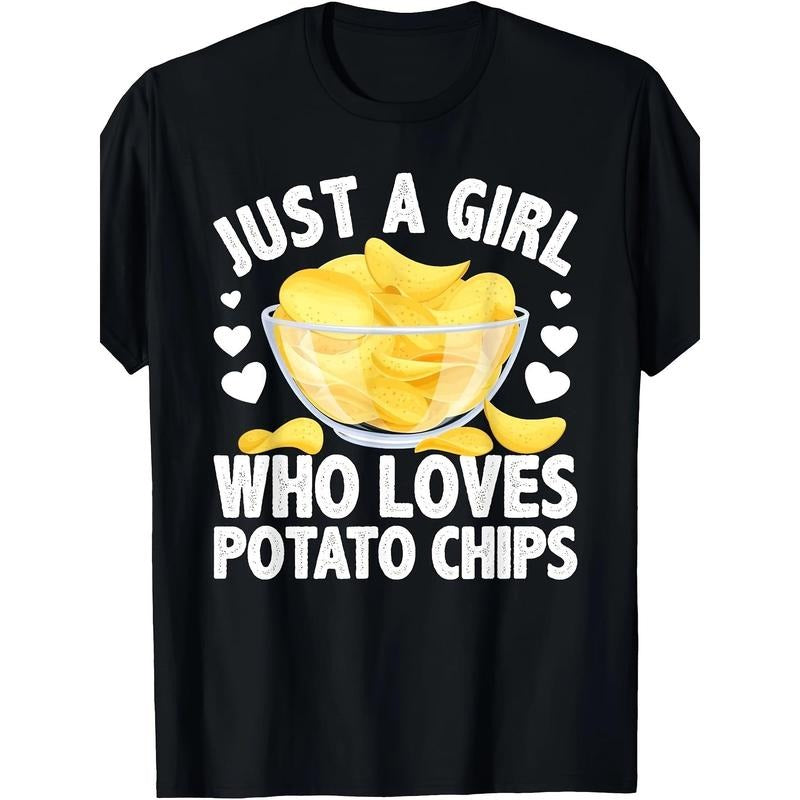 Casual Cotton T-Shirt with Unique Potato Chips Design