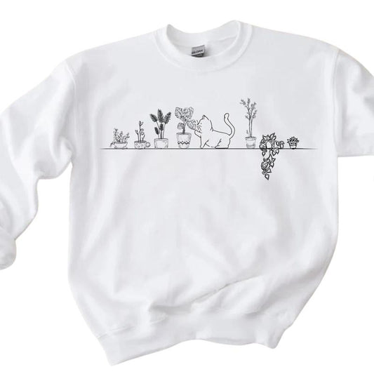 Cat And Plants Sweatshirt, Cat Lover Sweater, Plant Lover Outfit T-Shirts, Hoodie | WearSparks.com