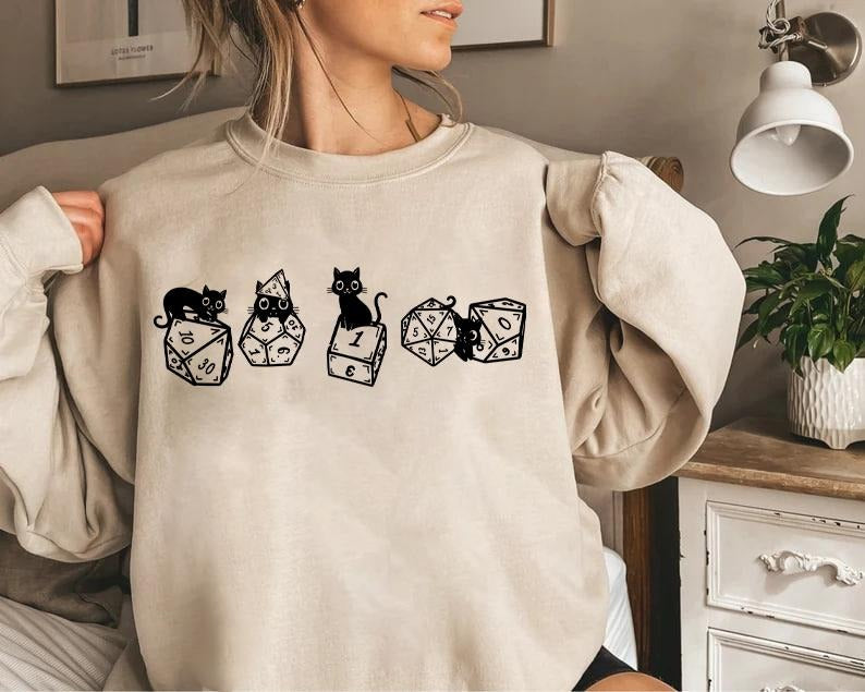 Cat DnD Sweatshirt, Dungeons and Dragons Shirt, Dnd Cat Shirt, Cute Dnd Shirt, D&d tshirt, DM shirt, Dnd cat shirt, D20...