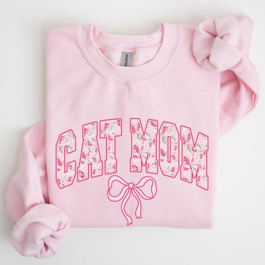 Cat Mom, Coquette, Pink Bows, Trend, Girly, Soft Girl Era Sweatshirt, Women's Crew Neck, Crewneck T-Shirts, Hoodie