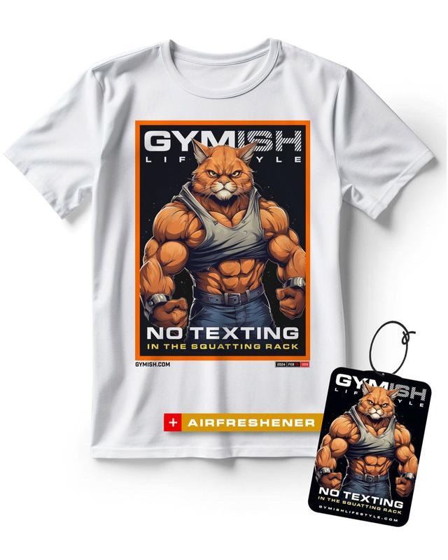 Cat No Texting Funny Workout Gym T-Shirt for Men with Air Freshner Gift Set Hoodie, Sweatshirt | WearSparks.com