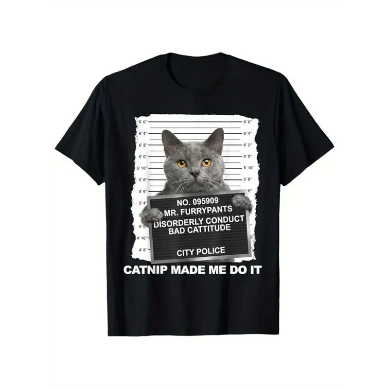 Cat Printed, Men's Cotton T-shirt, Graphic Tee Men's Outdoor Clothes, Men's Clothing, Casual Short Sleeve Crew Neck...