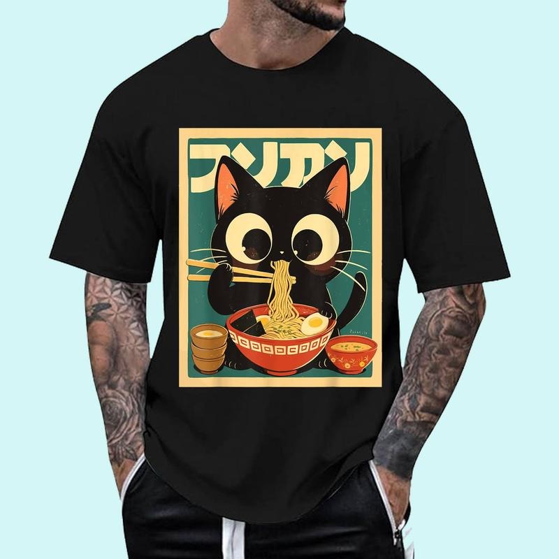 Cat Ramen Japanese Funny Japanese Graphic Kawaii Cat Anime Unisex T-Shirt, Cotton 100%, Top Trending Fashion Hoodie,...