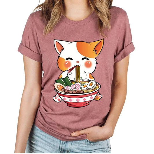 Cat Ramen T-Shirt, Kawaii Anime Shirt, Ramen Kitten Graphic Tees, Gifts for Friend Hoodie, Sweatshirt | WearSparks.com