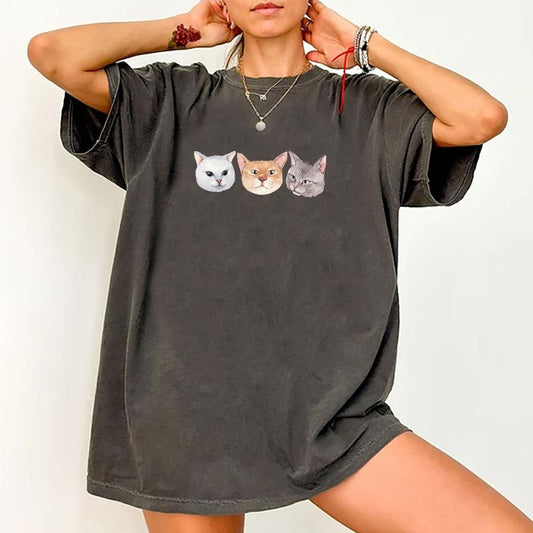 Cat Shirt, Cute Cat Graphic Tee Women, Kawaii Cat Shirt for women, Funny Cat Cotton Fabric Outfit, Kitten Comfort Shirt...