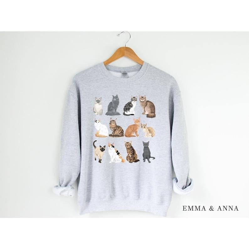 Cat Sweatshirt, Cat Sweater, Cat Crewneck Sweatshirt, Cat Shirt, Cat Mom Gift, Cat Lover Gift, Cat Mama Shirt, Cat Tee,...