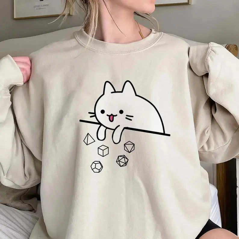 Cat Throwing Dice Sweatshirt, DnD Unisex Shirt, Dungeon Master Sweatshirt, Tabletop RPG Tee, Tabletop Games, RPG Shirt,...
