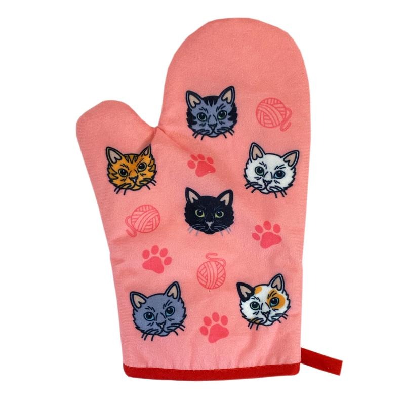 Cat Yarn Kitchen Apron Oven Mitt Funny Pet Cat Kitty Animal Lover (Oven Mitt + Apron) Funny Graphic Kitchenwear Food ...