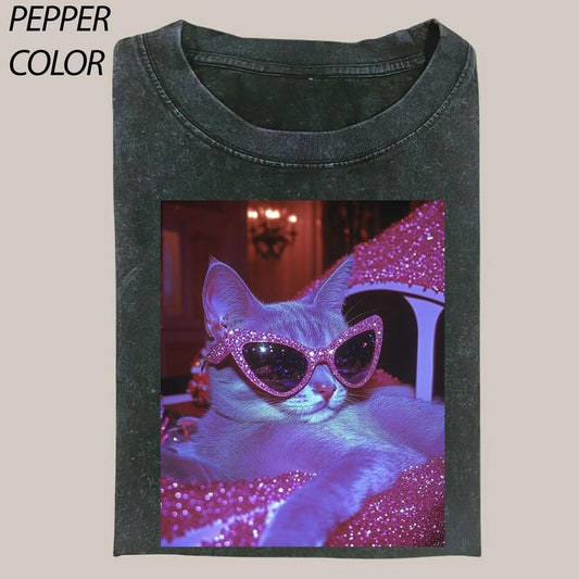 Cat lover club T-Shirt T-Shirt, Cat Cute Vintage Graphic Tee, Funny Cat Shirt, Women's T-shirts Streetwear Top Cotton...