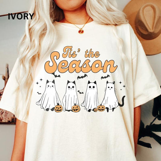 Cats Tis The Season Halloween Shirt, Dancing Cats Shirt, Cat shirt, Comfort Colors Halloween Shirt, Casual Shirt Unisex,...