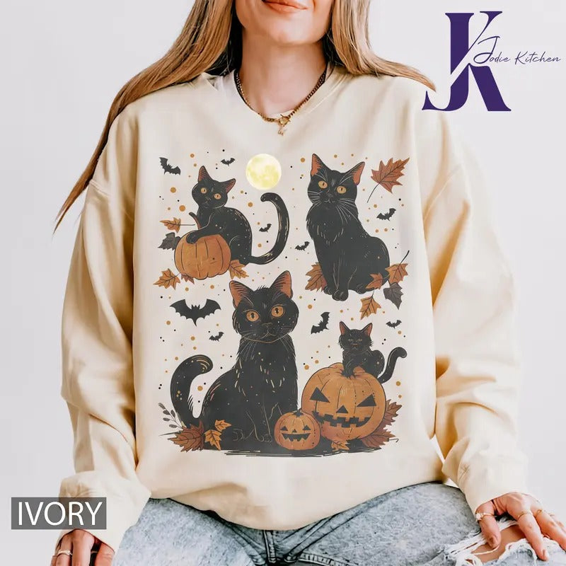 Cats and Pumpkins Comfort Colors Shirt, Black Cat Halloween Shirt, Autumn Shirt, Cute Fall T-Shirt, Halloween Shirts,...