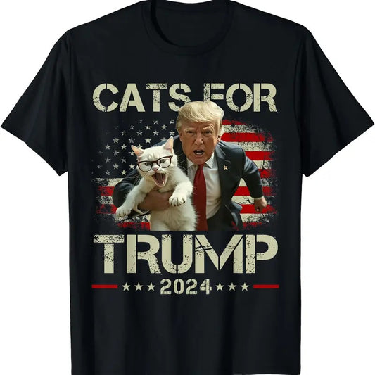 Cats for Trump 2024 Funny Vote For Trump - Cats 2024 T-Shirt | Unisex Cotton Tee Gift | Full Size Hoodie, Sweatshirt