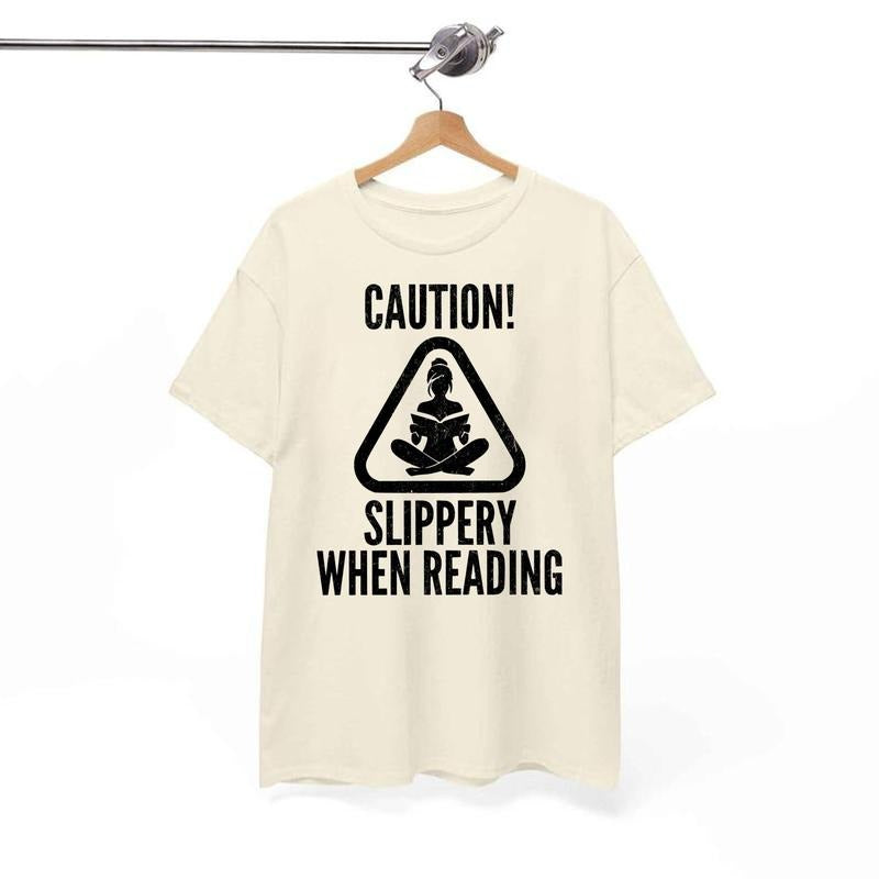 Caution Slippery When Reading T-Shirt, Funny Smut Reader TShirt, Spicy Smutty Book Lover Shirt, Bookish Booktok Warning...
