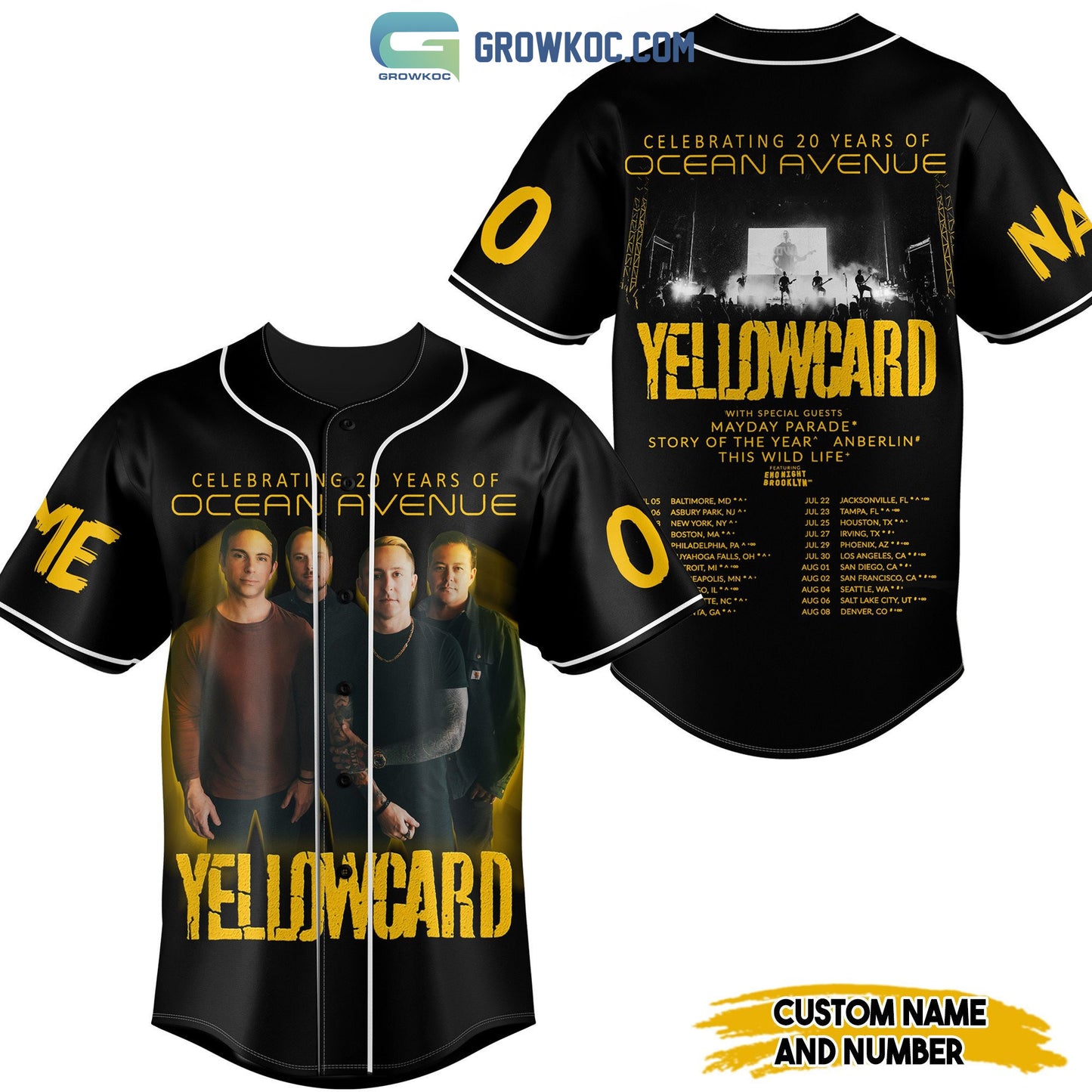Celebrating 20 Years Of Ocean Avenue Yellowcard Personalized Baseball Jersey