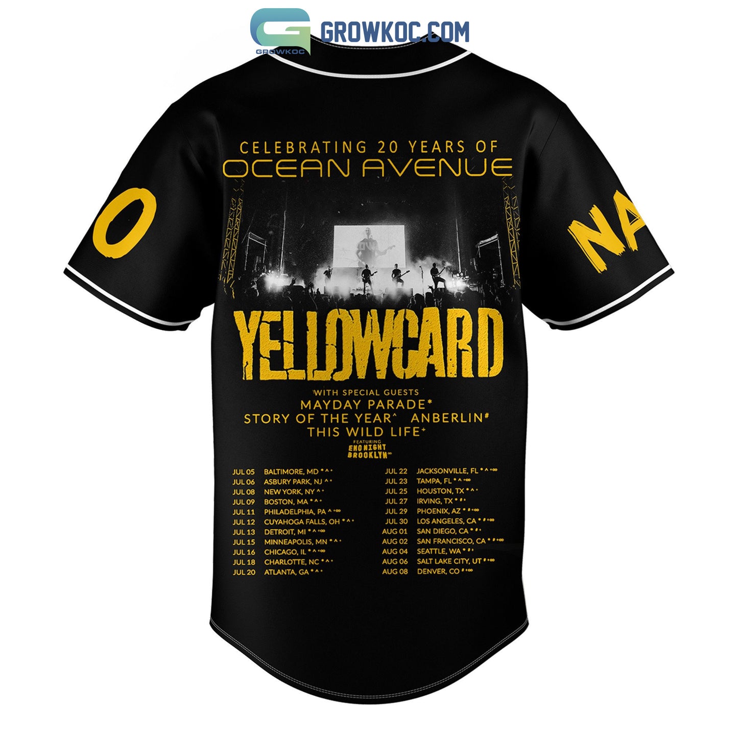 Celebrating 20 Years Of Ocean Avenue Yellowcard Personalized Baseball Jersey