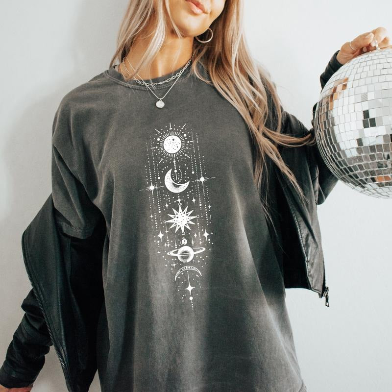 Celestial Astronomy Retro Gift Shirt, Moon Phase Present Shirt, Aesthetic Moon And Sun Astrology Gift Tee, Spiritual...