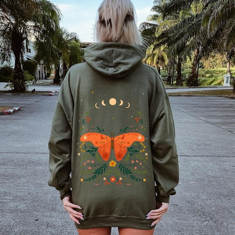 Celestial Garden Tale, Moth, Moon, and Flowers Hoodie T-Shirts, Sweatshirt | WearSparks.com