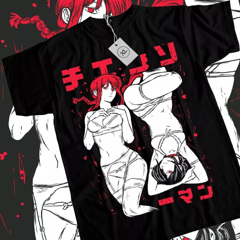 Chainsaw Man T-Shirt & Sweatshirt, Makima And Reze Kawaii Waifu Graphic Tee, Anime Manga Lover Gifts Ball Cotton Hoodie
