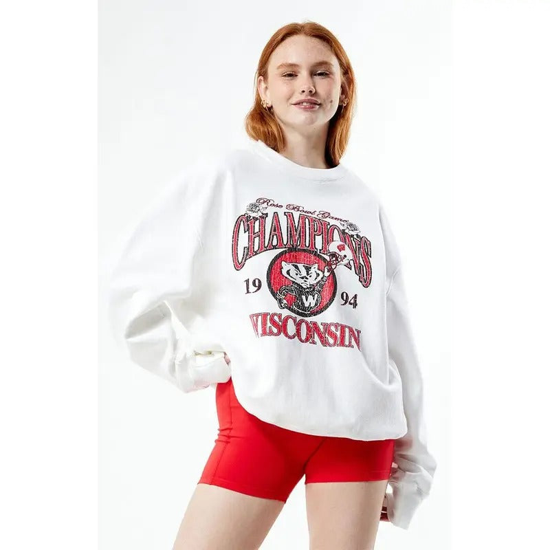 Champion Women's x Rose Bowl Wisconsin Champion Crew Neck Sweatshirt T-Shirts, Hoodie | WearSparks.com
