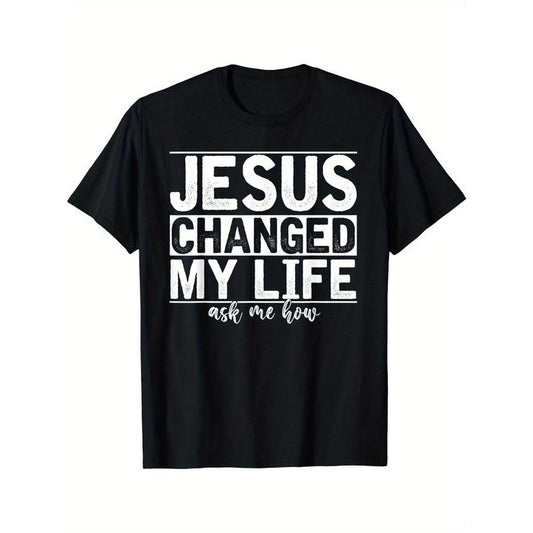 Changed My Life Print Men's Crew Neck Fashionable Short Sleeve Sports T-shirt, Comfortable And Versatile, For Summer And...