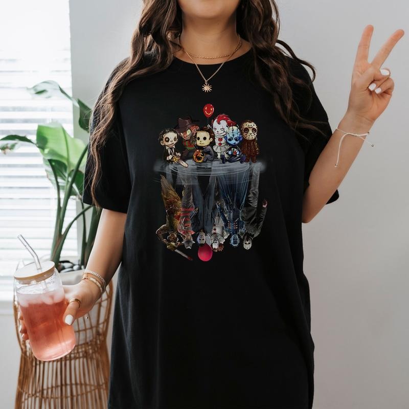 Characters Shirt Cute Jason Voorhees Pinhead Michael Myers Water Mirror Funny Halloween T Shirt Halloween Movie Shirt...