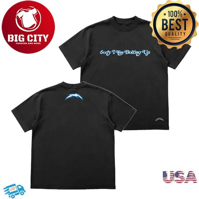 Chargers Seen X Los Angeles Chargers Black Sorry I Was Bolting Up Alternate Two Sided Shirt