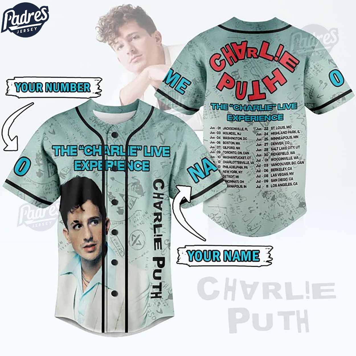 Charlie Puth The Charlie Live Experience Custom Baseball Jersey - Padres Jersey Oasis: Elevate Your Baseball... (Image 1)