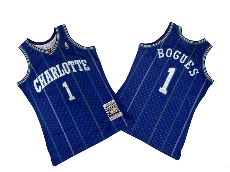 Charlotte Hornets #1 Bogues Hornets 1 # Purple 94-95 Season Mitchell Retro Jersey Style 1