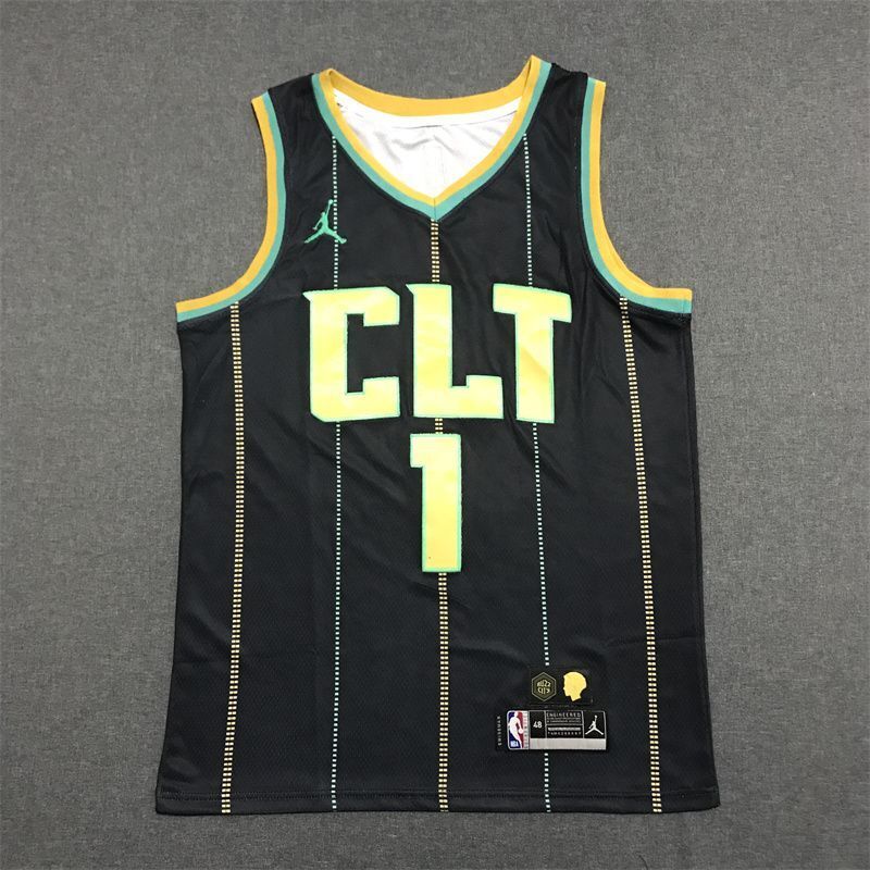 Charlotte Hornets #1 LaMelo Ball 22-23 Season Hornets 1 # · Black City Edition Jersey Style 2