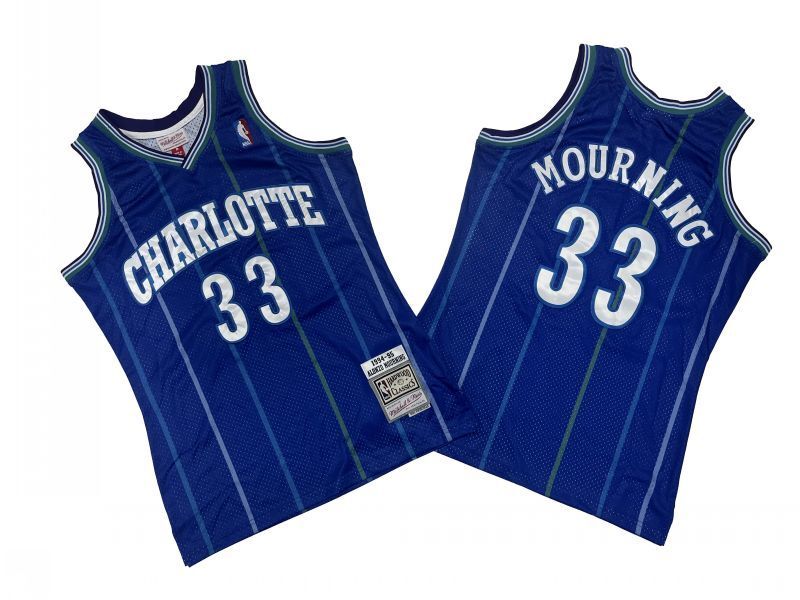 Charlotte Hornets #33 Alonzo Mourning Hornets 33 # Purple 94-95 Season Mitchell Retro Jersey Style 2