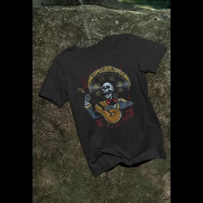 Charro Dia De Los Muertos T Shirt Men's 100% Cotton Crew Neck Short Sleeve Casual Rock Style Tee Hoodie, Sweatshirt