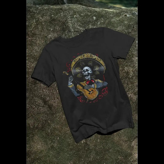 Charro Dia De Los Muertos T Shirt Men's 100% Cotton Crew Neck Short Sleeve Casual Rock Style Tee Hoodie, Sweatshirt