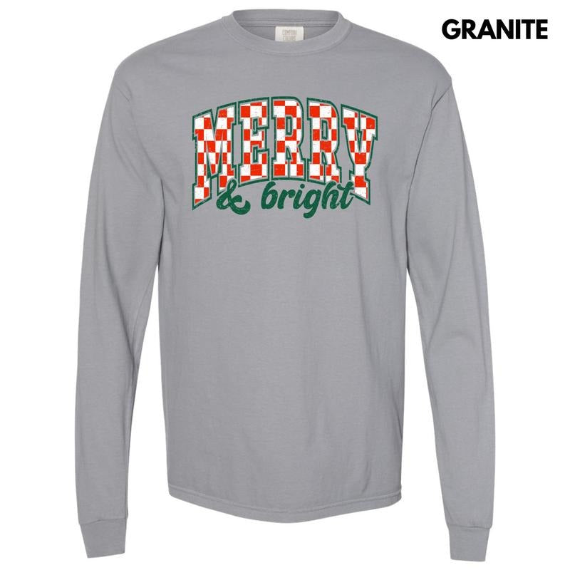 Checker Merry & Bright Long Sleeve Comfort Colors T-Shirt 'NLB' Hoodie, Sweatshirt | WearSparks.com