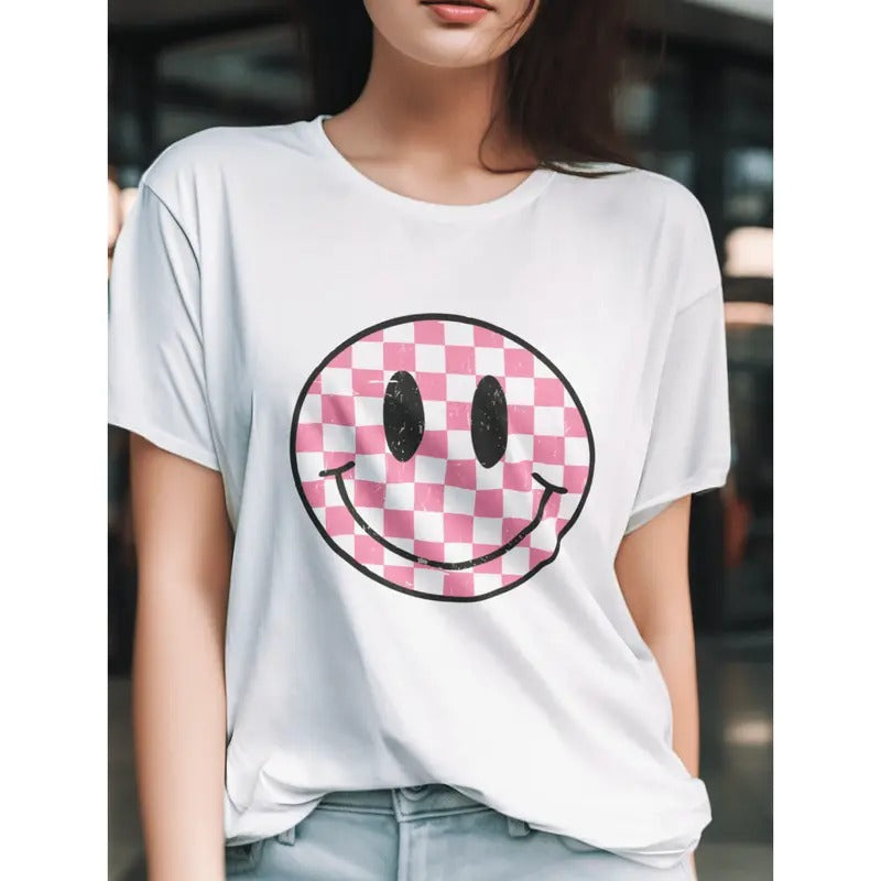Checkerboard Smiley Adult Graphic Natural-Red Shirt graphic shirt, shirt style, funny teeshirt, summer tshirts, cool...