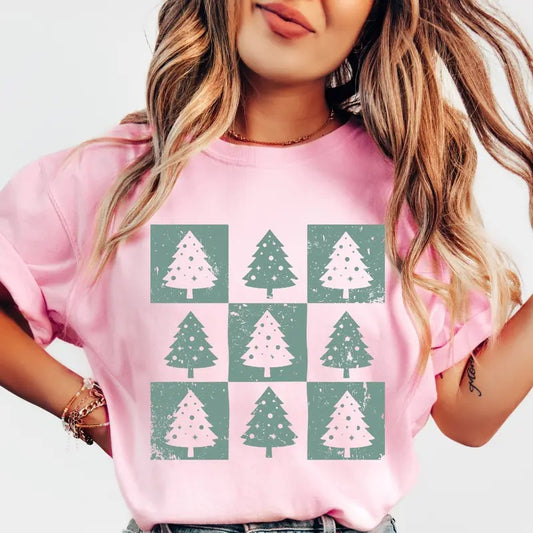 Checkered Christmas Trees Shirt~ Unisex Apparel Relaxed Fit Printed In The USA Clothing Womenswear Casual Comfort Cotton...